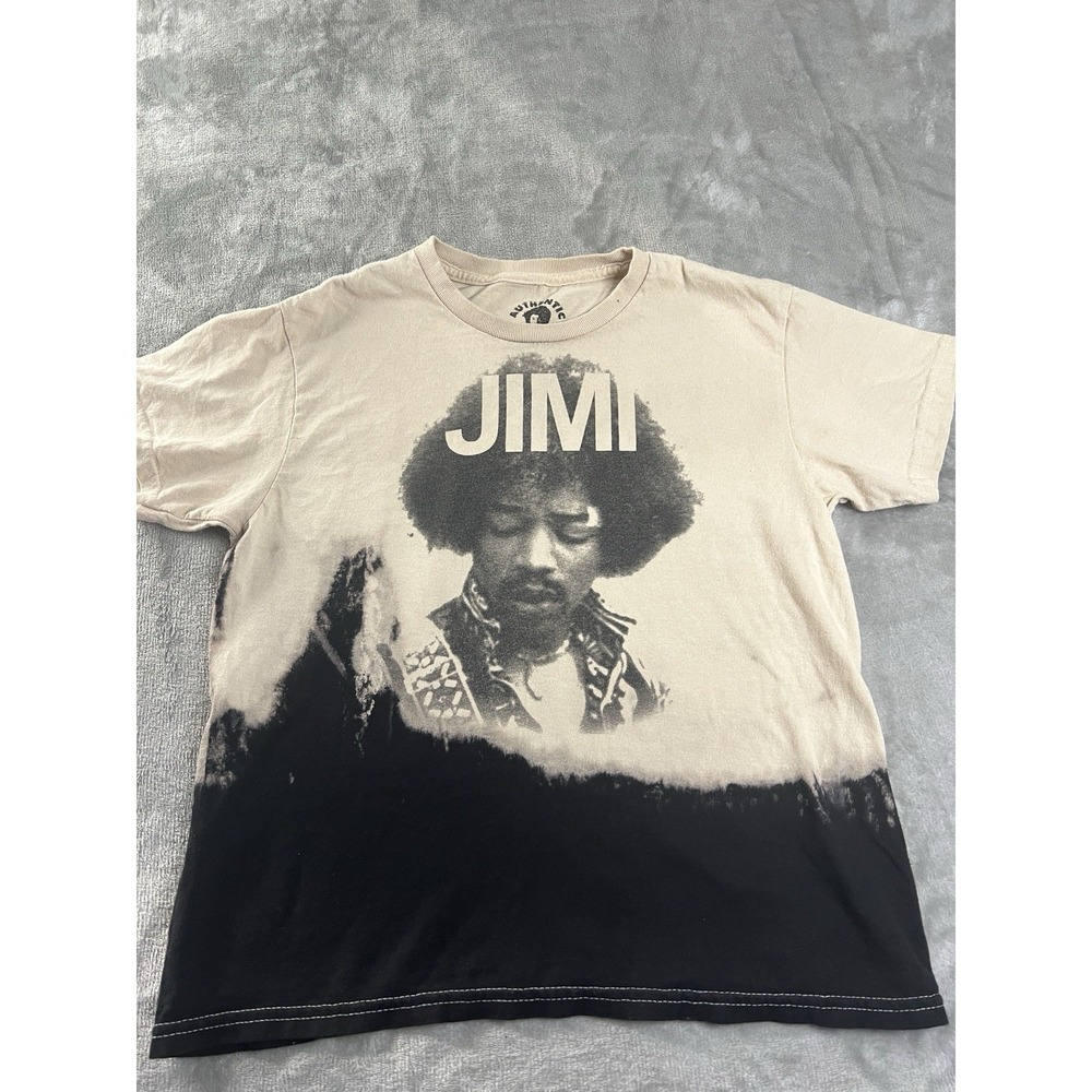 Jimi Hendrix Boys Shirt Youth Size 11/12 Graphic Band Tee Tan Black Tie Dye